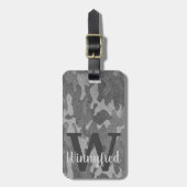 Zilver & Pewter Camouflage Glitter Monogrammed Bagagelabel (Voorkant verticaal)