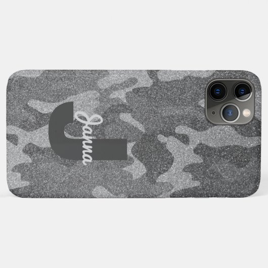 Zilver & Pewter Camouflage Glitter Monogrammed Case-Mate iPhone Case (Achterkant (horizontaal))