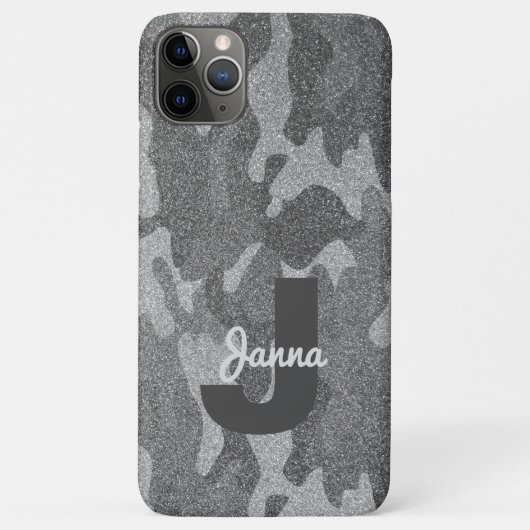 Zilver & Pewter Camouflage Glitter Monogrammed Case-Mate iPhone Case (Achterkant)
