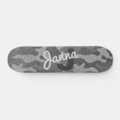 Zilver & Pewter Camouflage Glitter Monogrammed Persoonlijk Skateboard (Horizontaal)
