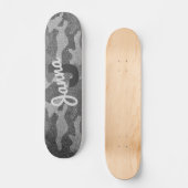 Zilver & Pewter Camouflage Glitter Monogrammed Persoonlijk Skateboard (Voorkant)
