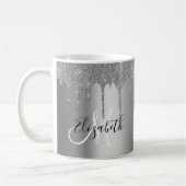 Zilver Pretty Glitter Drips Metaal Monogram Koffiemok (Links)