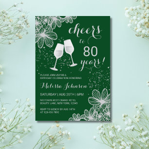 Zilver Proost Wijn Bloemen Groen Verjaardag Kaart