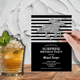 Zilver Racehorse Zwart Witte Strepen Verjaardag Acryl Uitnodigingen