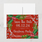 Zilver Red Kerstmis Opslagdatum Holly Glitter Aankondigingskaart (Voorkant / Achterkant)