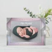 Zilver Ribbons Foto geboorteaankondiging Aankondiging (Staand voorkant)