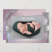 Zilver Ribbons Foto geboorteaankondiging Aankondiging (Voorkant / Achterkant)