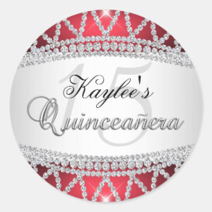 Zilver & Rode Diamant Quinceanera Sticker