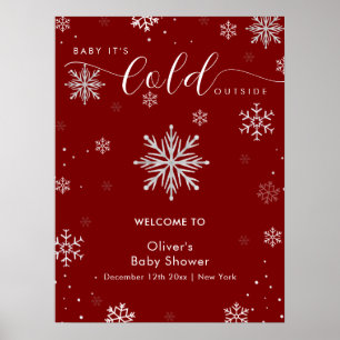 Zilver Rode Magische Sneeuwvlok Baby Shower Welkom Poster