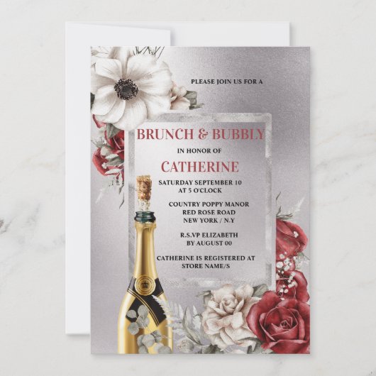 Zilver rode roze papaver mousserende wijn kaart (Voorkant)