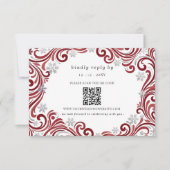 Zilver Rode Sneeuwvlokken Winter Bruiloft QR Code RSVP Kaartje (Voorkant)