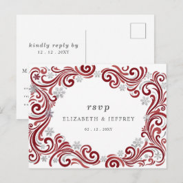 Zilver Rode Sneeuwvlokken Winter Bruiloft RSVP Briefkaart