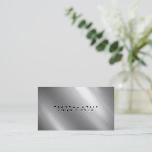 Zilver Roestvrij staal Metaal Elegant Modern Visitekaartje (Staand voorkant)