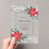 Zilver rood bloemendecor matglazen Kerstfeest Acryl Uitnodigingen (Insitu (Draagbaar))