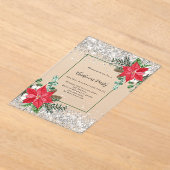 Zilver rood bloemendecor matglazen Kerstfeest Acryl Uitnodigingen (Laagn)