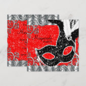 Zilver Rood en Zwart Masker Bal Kaart (Voorkant / Achterkant)