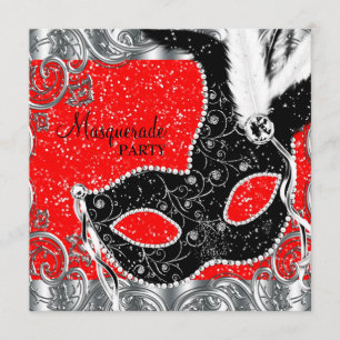 Zilver Rood en Zwart Masker Bal Kaart