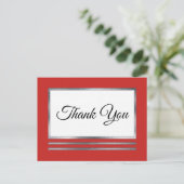 Zilver | Rood Modern Eenvoudig Elegant Dank u Briefkaart (Staand voorkant)