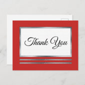 Zilver | Rood Modern Eenvoudig Elegant Dank u Briefkaart (Voorkant / Achterkant)