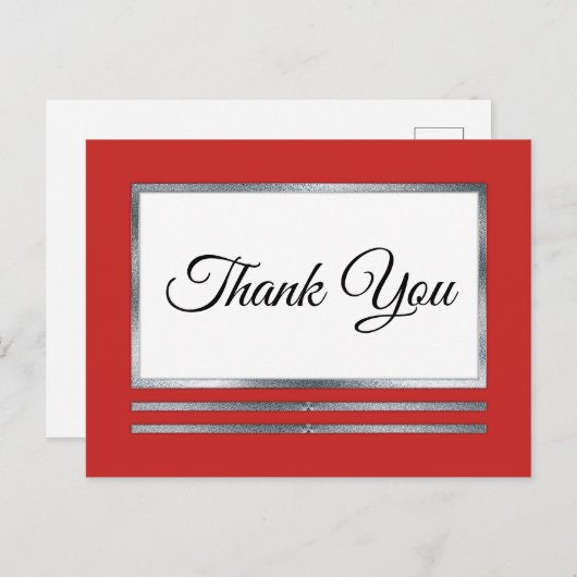 Zilver | Rood Modern Eenvoudig Elegant Dank u Briefkaart (Voorkant / Achterkant)