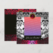 ZILVER ROOD, ZWARTE DAMAST FOTO SJABLOON MONOGRAM KAART (Voorkant / Achterkant)