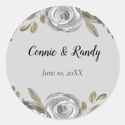 Zilver Roos en Sage Leaf Wedding Sticker (Voorkant)
