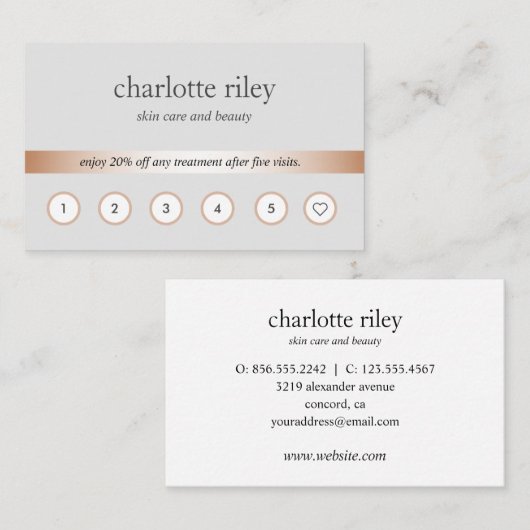 Zilver | Roos Gold 6 Punch Customer Loyalty Kaart Visitekaartje (Voorkant / Achterkant)