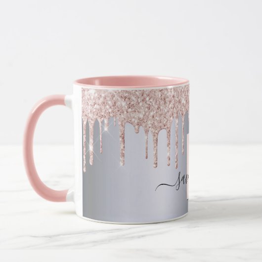 Zilver roos goud glitter roze monogram sparren mok (Links)