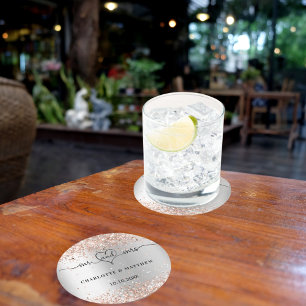 Zilver roos goud mr. hart script ronde kartonnen onderzetter