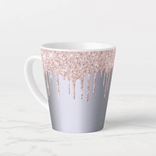 Zilver roos goud roze druppels latte mok (Linkerhoek)