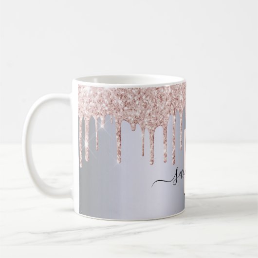 Zilver roos goudblauw glitter monogram initiaal koffiemok (Links)