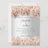 Zilver roos gouden bloemen elegante luxe bruiloft kaart (Voorkant)