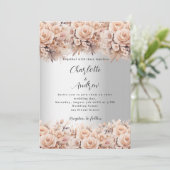 Zilver roos gouden bloemen elegante luxe bruiloft kaart (Staand voorkant)