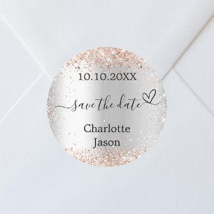 Zilver roos gouden boho bruiloft Save the Date Ronde Sticker
