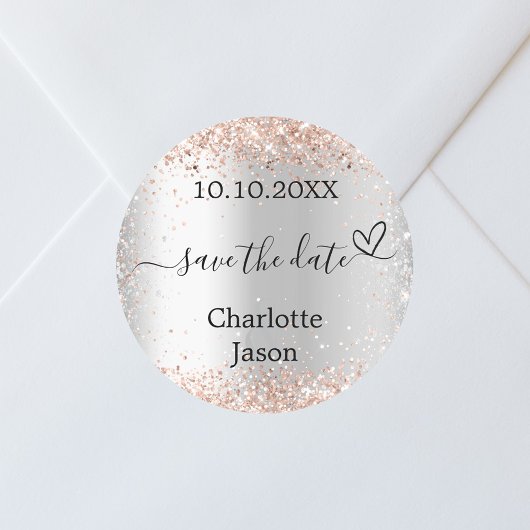 Zilver roos gouden boho bruiloft Save the Date Ronde Sticker
