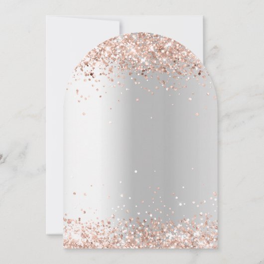 Zilver roos gouden confetti boogbruiloft kaart (Achterkant)