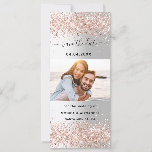 Zilver roos gouden fotobruiloft Bespaar de Datum (Voorkant)