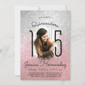 Zilver Roos Gouden Glitter Ombre Foto Quinceañera Kaart (Voorkant)