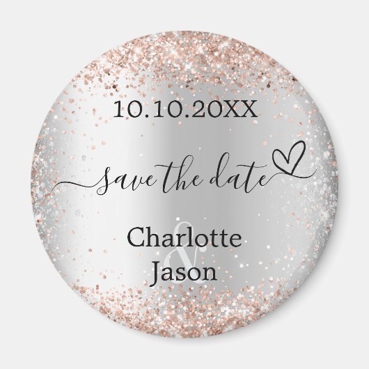 Zilver roos gouden hart boho bruiloft Save the Dat Magneet (Voorkant)