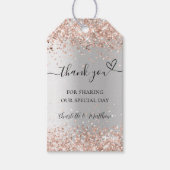 Zilver roos gouden hart dank u bruiloft cadeaulabel (Voorkant)