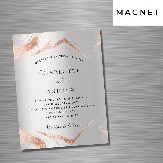 Zilver roos gouden marmer luxe bruiloft magnetische uitnodiging