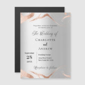 Zilver roos gouden marmer luxe bruiloft magnetische uitnodiging (Voorkant / Achterkant)