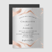 Zilver roos gouden marmer luxe bruiloft magnetische uitnodiging (Voorkant / Achterkant)