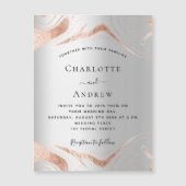 Zilver roos gouden marmer luxe bruiloft magnetische uitnodiging (Voorkant)