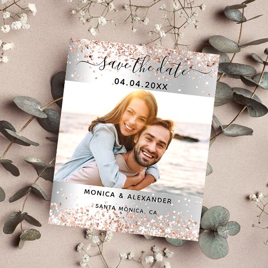 Zilver roos gouden QR bruiloft Save the Date kaart