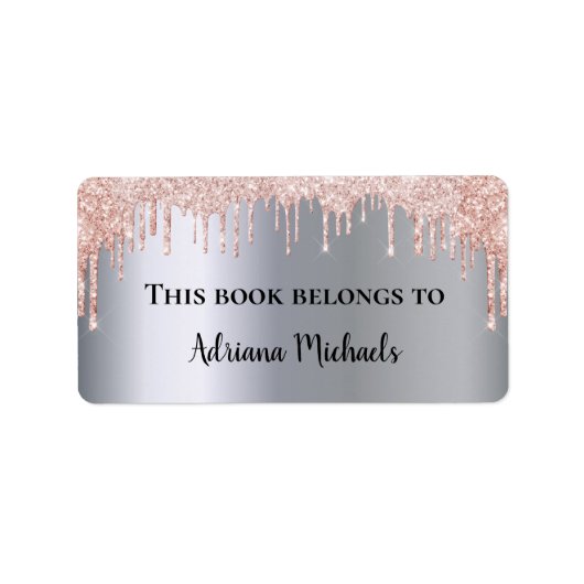 Zilver roos goudglitter blush bookplaat etiket (Voorkant)