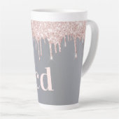 Zilver roos goudglitter druppelt monogram initiale latte mok (Rechterhoek)