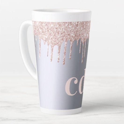 Zilver roos goudglitter druppelt monogram initiale latte mok (Linkerhoek)