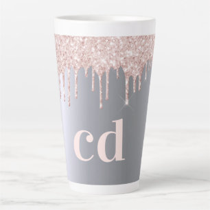 Zilver roos goudglitter druppelt monogram initiale latte mok
