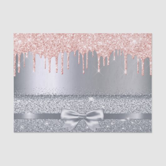 Zilver roos goudglitter druppelt op verbluffende e tissuepapier (Voorkant)